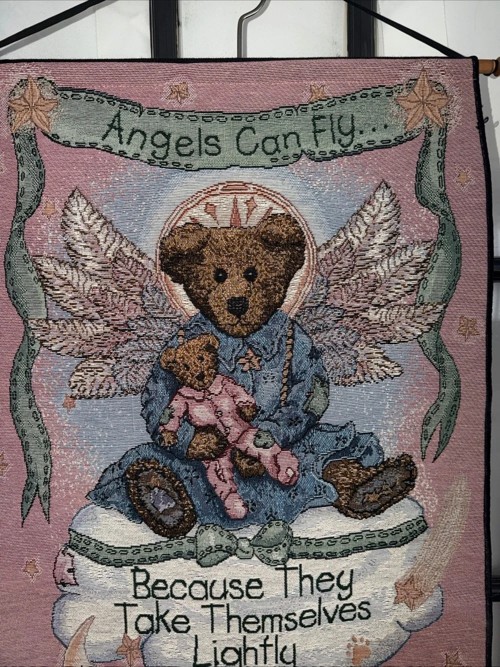 Boyds Bears Pink and Blue Angel Teddy Wall Tapestry